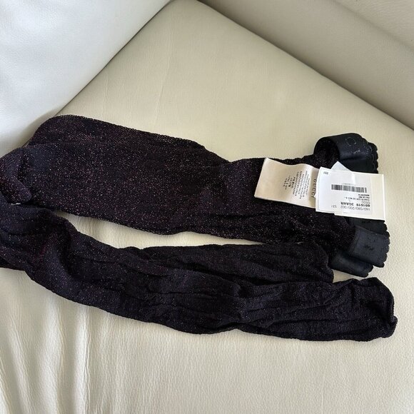 NWT GUCCI BLACK MAGENTA TIGHTS LUREX SZ S 691619 - Picture 1 of 4